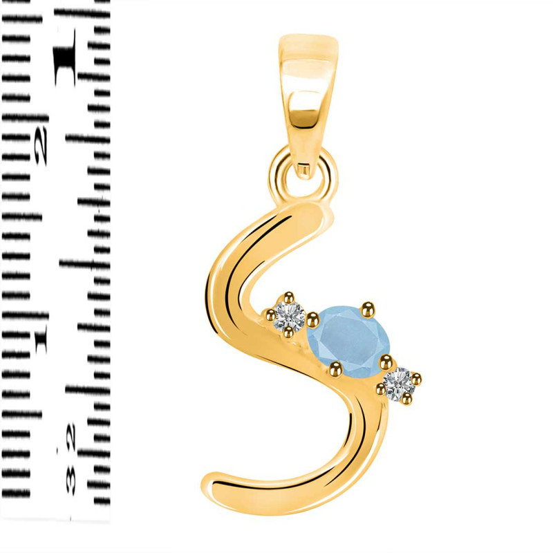Aquamarine & White Topaz Alphabet S Pendant AQM-RDA-19.