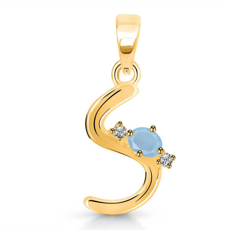 Aquamarine & White Topaz Alphabet S Pendant AQM-RDA-19.