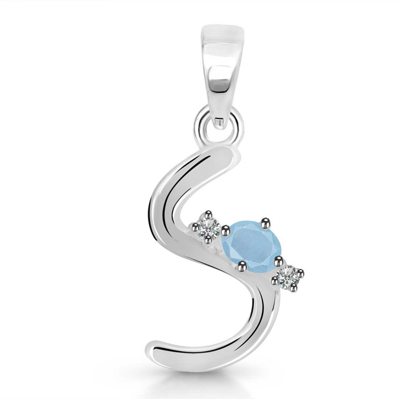 Aquamarine & White Topaz Alphabet S Pendant AQM-RDA-19.