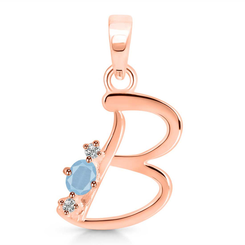 Aquamarine & White Topaz Alphabet B Pendant AQM-RDA-2.