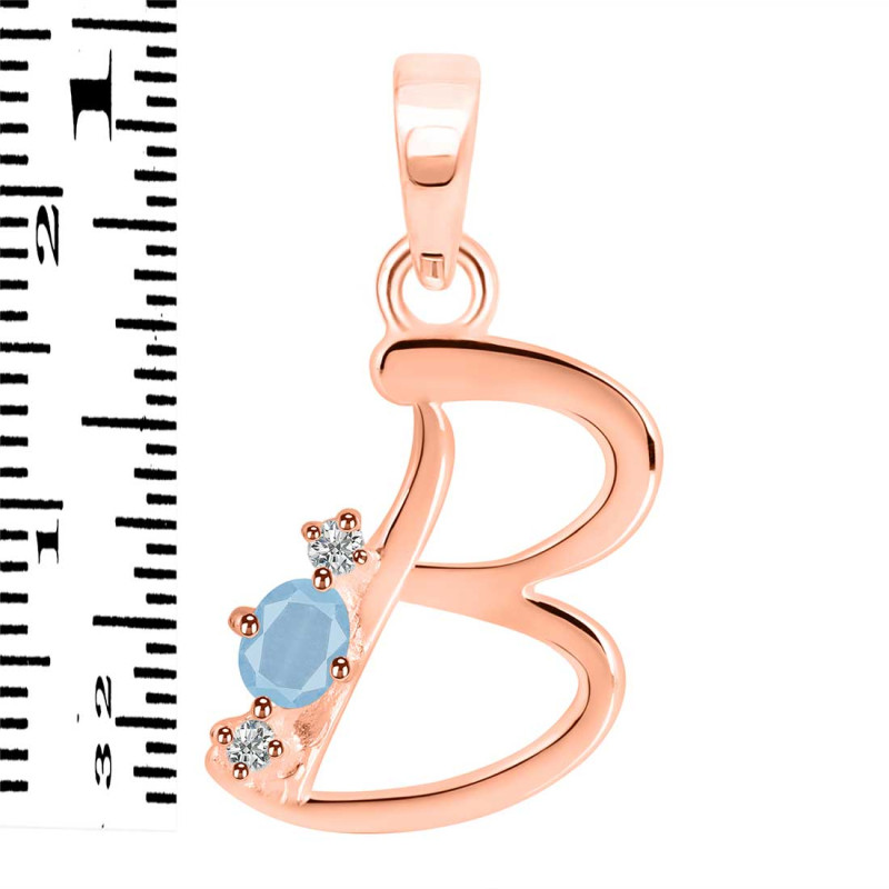 Aquamarine & White Topaz Alphabet B Pendant AQM-RDA-2.