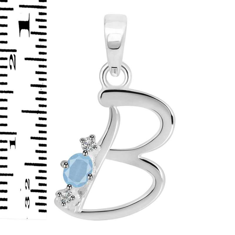 Aquamarine & White Topaz Alphabet B Pendant AQM-RDA-2.