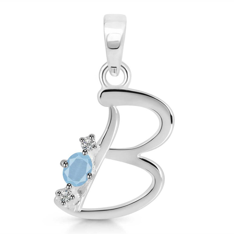Aquamarine & White Topaz Alphabet B Pendant AQM-RDA-2.