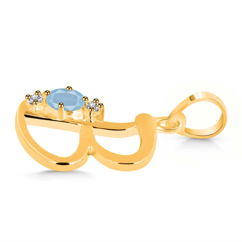 Aquamarine & White Topaz Alphabet B Pendant AQM-RDA-2.