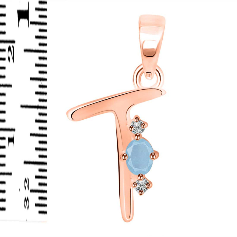 Aquamarine & White Topaz Alphabet T Pendant AQM-RDA-20.
