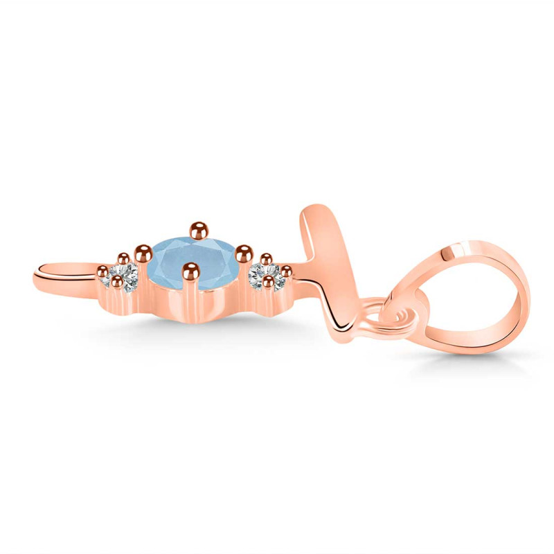 Aquamarine & White Topaz Alphabet T Pendant AQM-RDA-20.