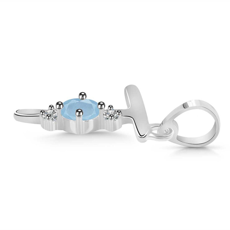 Aquamarine & White Topaz Alphabet T Pendant