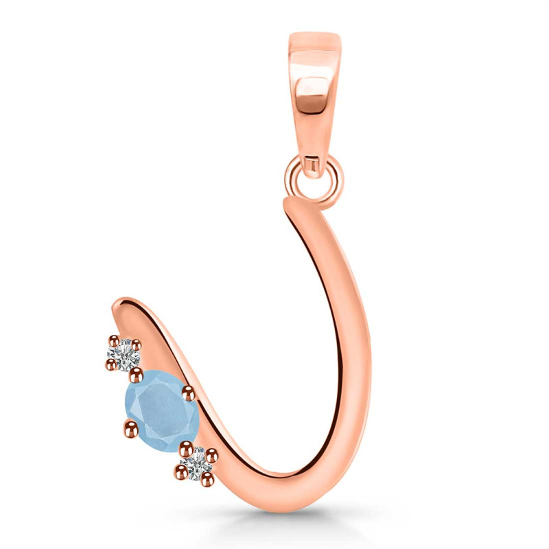 Aquamarine & White Topaz Alphabet U Pendant AQM-RDA-21.