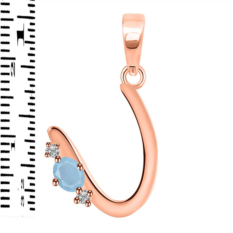 Aquamarine & White Topaz Alphabet U Pendant AQM-RDA-21.