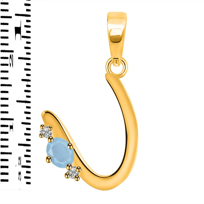 Aquamarine & White Topaz Alphabet U Pendant AQM-RDA-21.