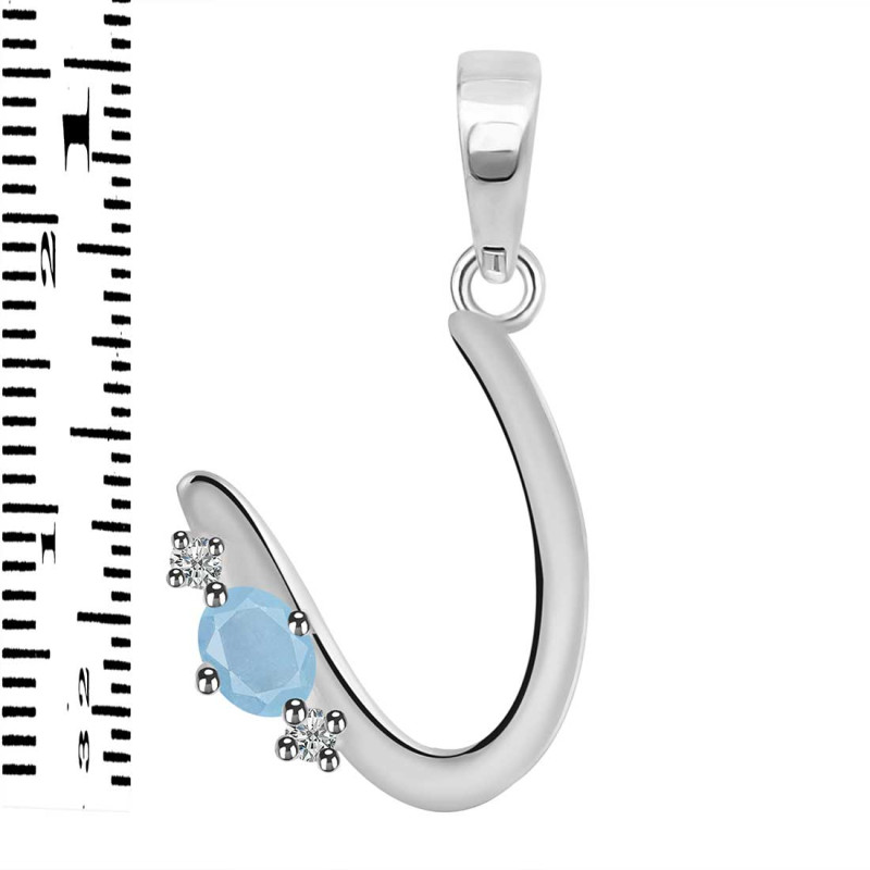 Aquamarine & White Topaz Alphabet U Pendant AQM-RDA-21.