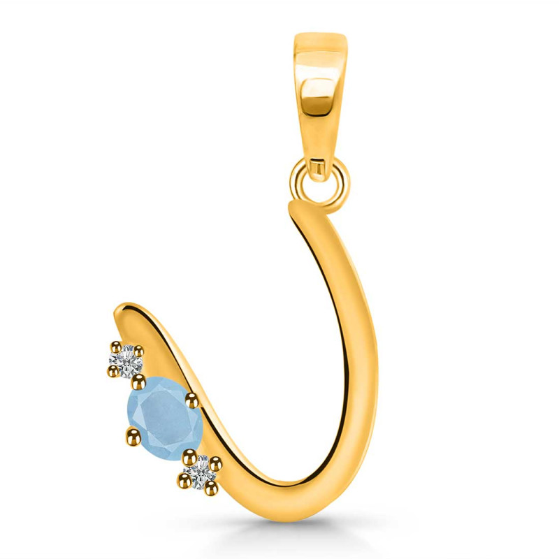 Aquamarine & White Topaz Alphabet U Pendant AQM-RDA-21.