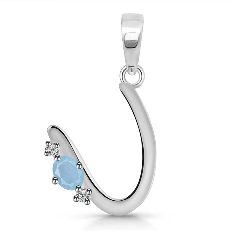 Aquamarine & White Topaz Alphabet U Pendant AQM-RDA-21.