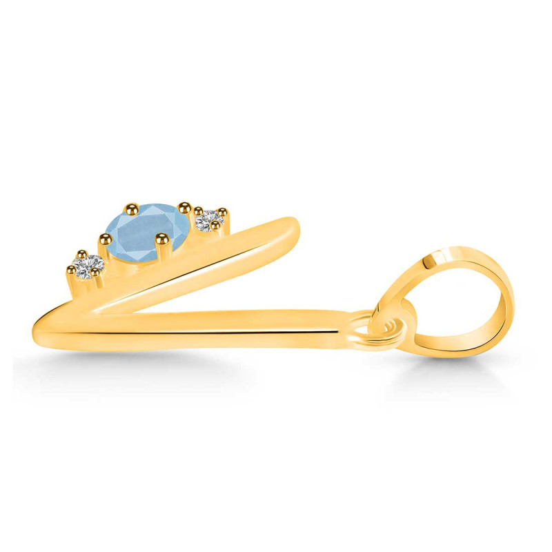 Aquamarine & White Topaz Alphabet V Pendant AQM-RDA-22.