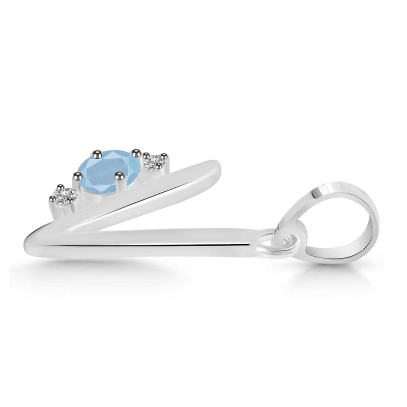 Aquamarine & White Topaz Alphabet V Pendant