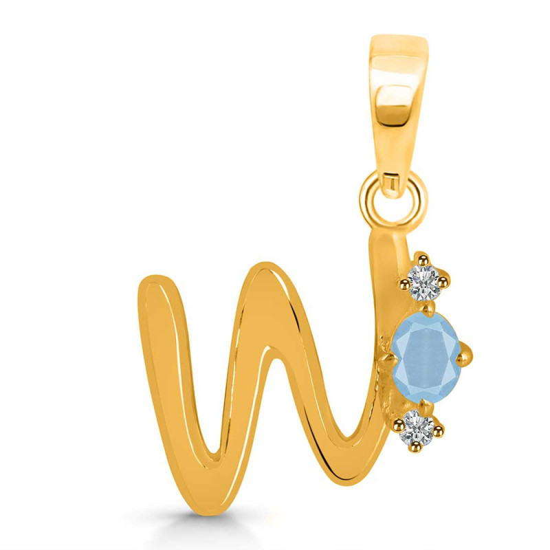 Aquamarine & White Topaz Alphabet W Pendant AQM-RDA-23.