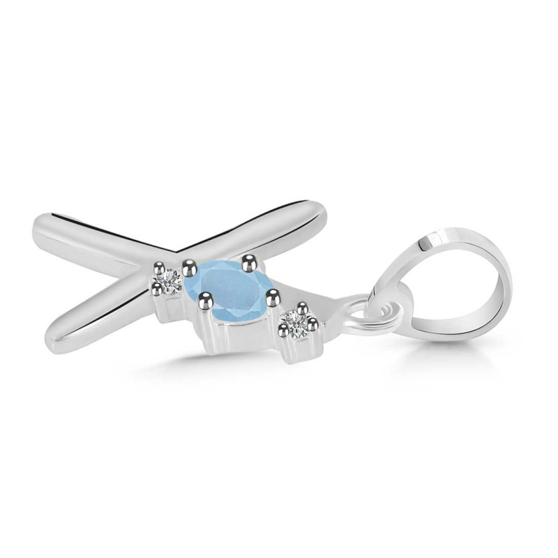 Aquamarine & White Topaz Alphabet X Pendant