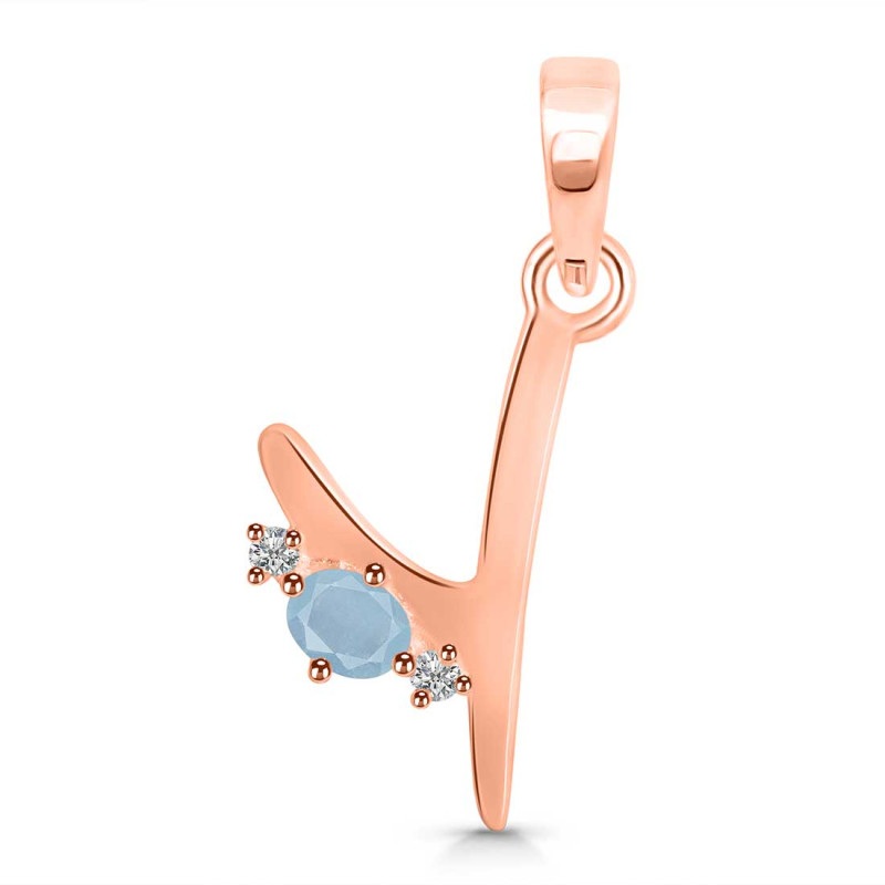Aquamarine & White Topaz Alphabet Y Pendant AQM-RDA-25.
