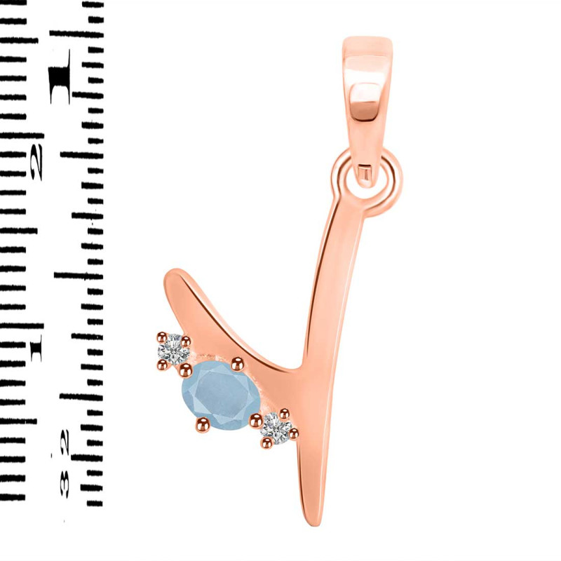 Aquamarine & White Topaz Alphabet Y Pendant AQM-RDA-25.