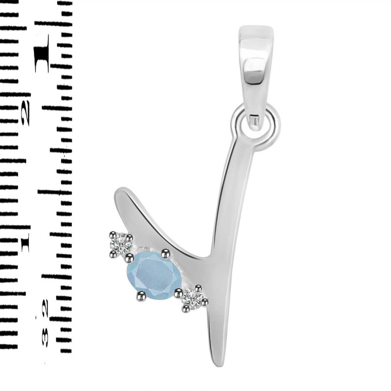 Aquamarine & White Topaz Alphabet Y Pendant AQM-RDA-25.