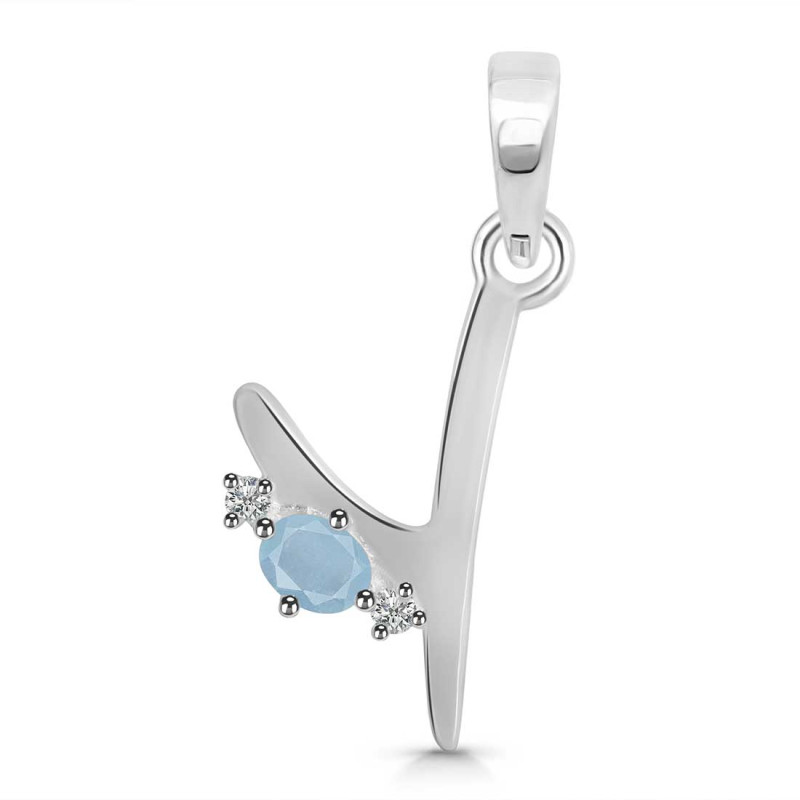 Aquamarine & White Topaz Alphabet Y Pendant AQM-RDA-25.