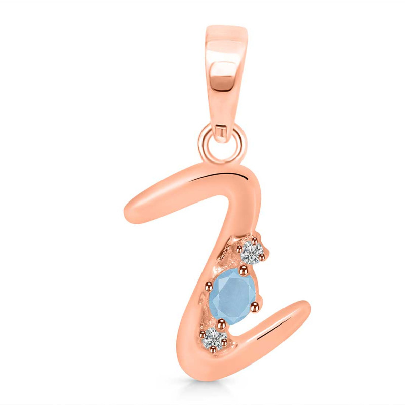 Aquamarine & White Topaz Alphabet Z Pendant AQM-RDA-26.