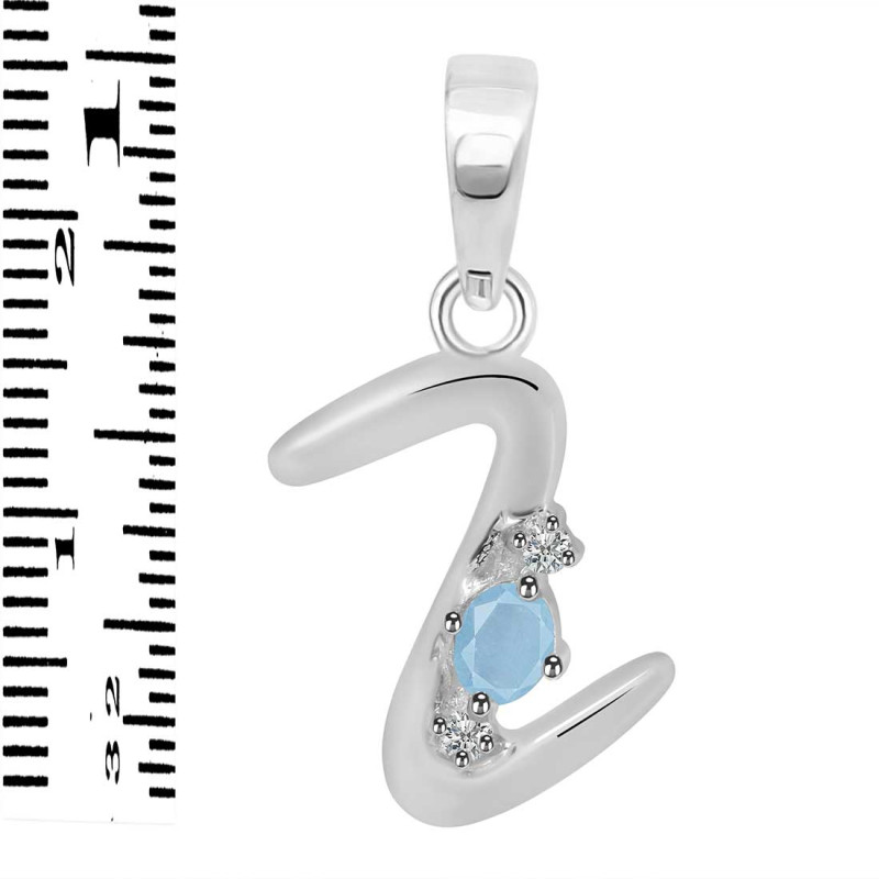 Aquamarine & White Topaz Alphabet Z Pendant AQM-RDA-26.