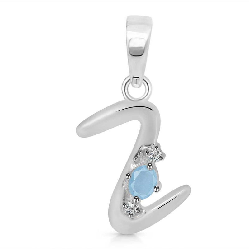 Aquamarine & White Topaz Alphabet Z Pendant AQM-RDA-26.