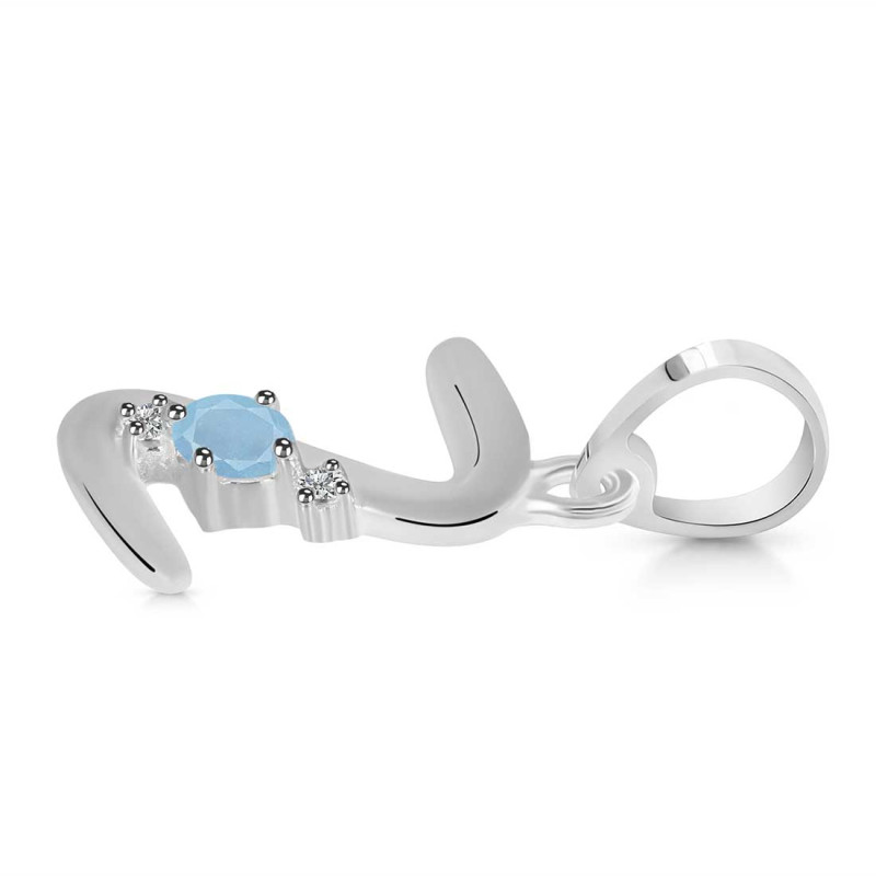 Aquamarine & White Topaz Alphabet Z Pendant