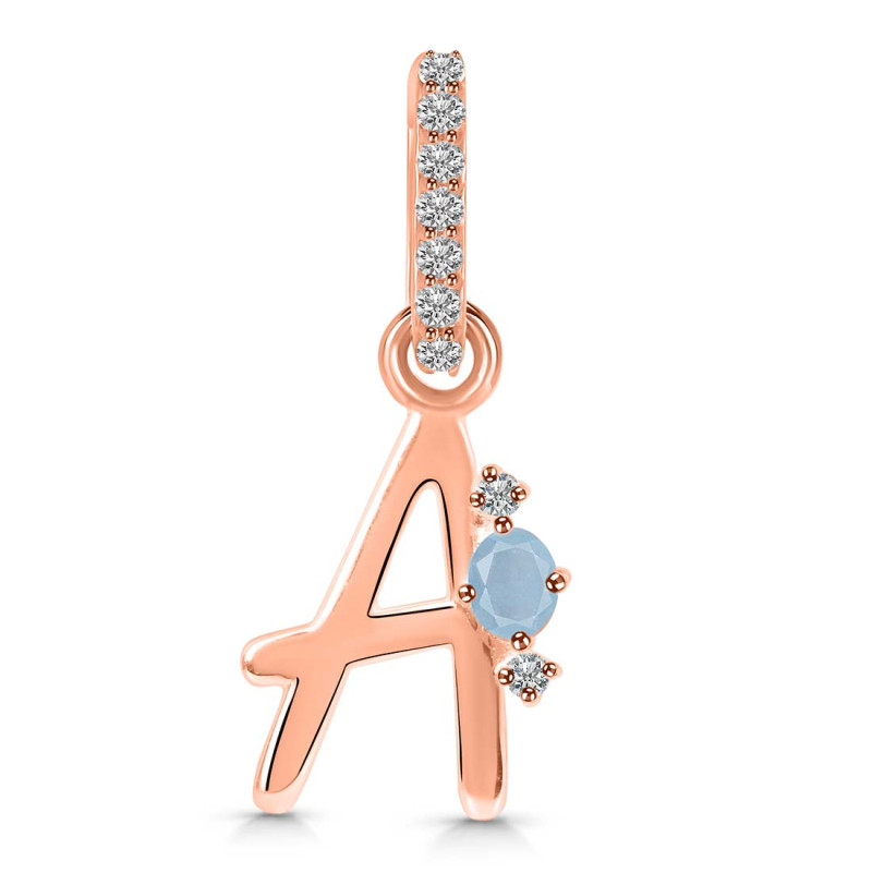 Aquamarine & White Topaz Alphabet A Pendant AQM-RDA-27.