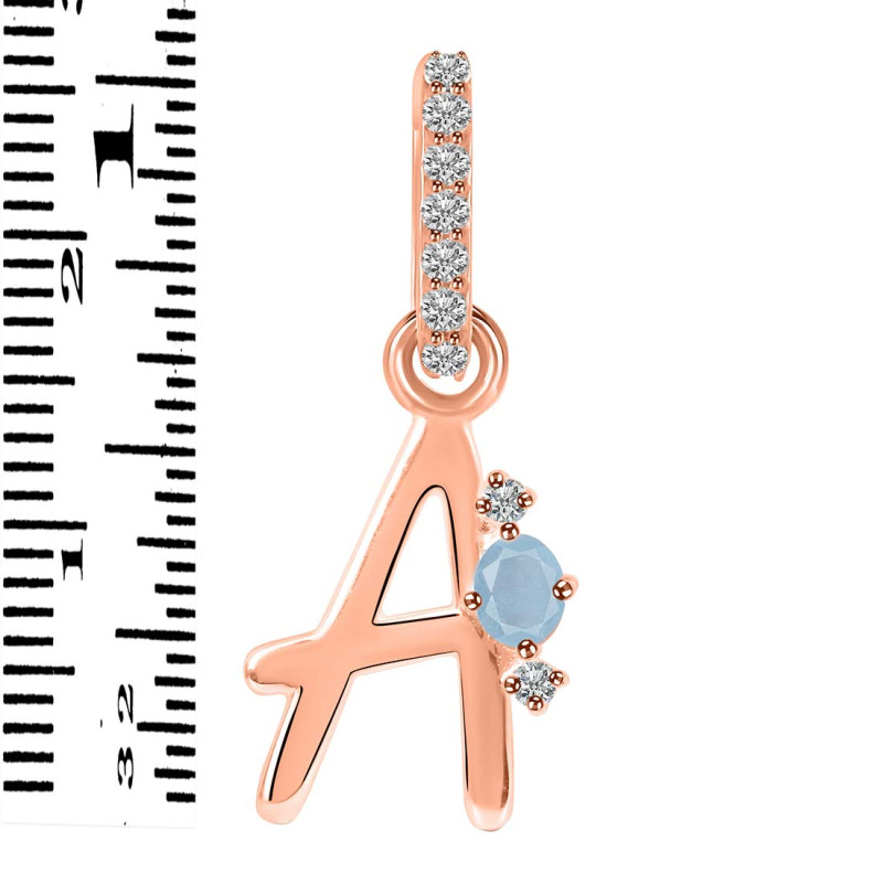 Aquamarine & White Topaz Alphabet A Pendant AQM-RDA-27.