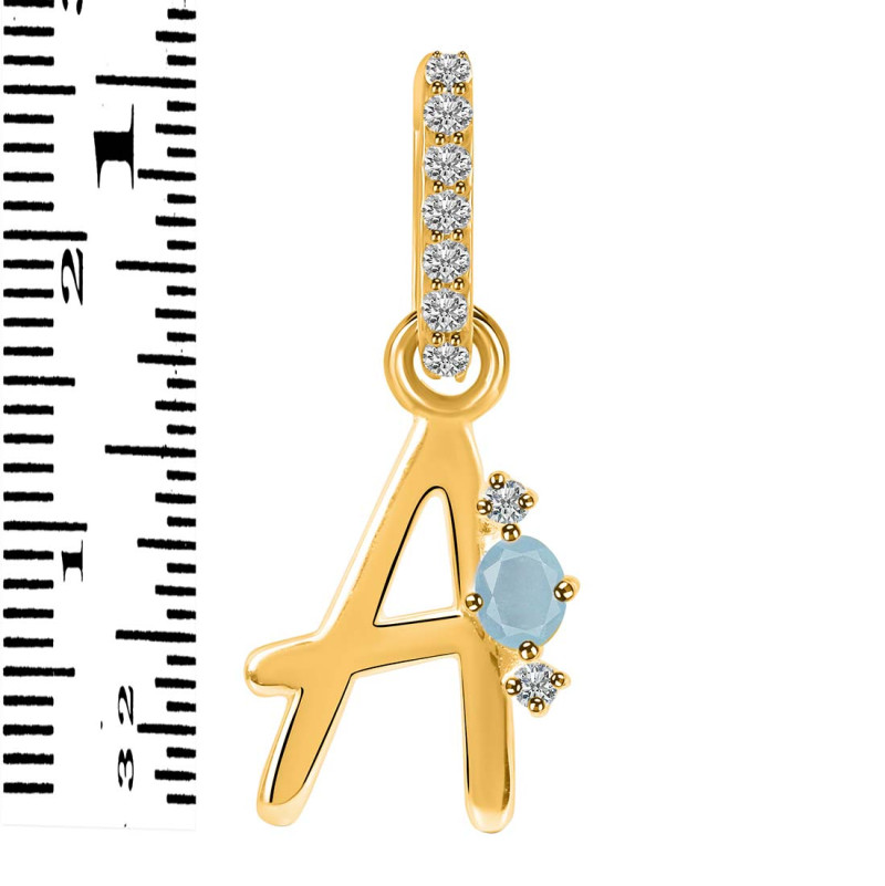 Aquamarine & White Topaz Alphabet A Pendant AQM-RDA-27.