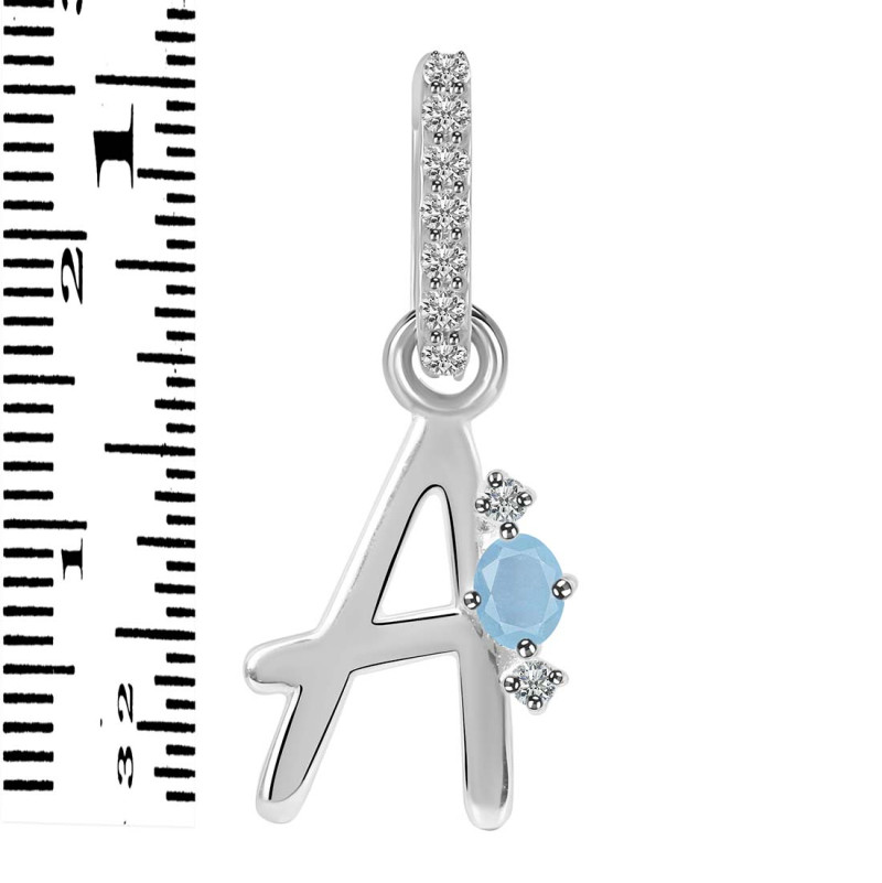 Aquamarine & White Topaz Alphabet A Pendant AQM-RDA-27.