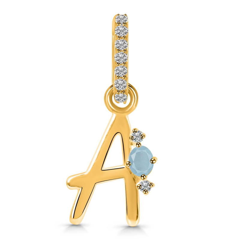 Aquamarine & White Topaz Alphabet A Pendant AQM-RDA-27.