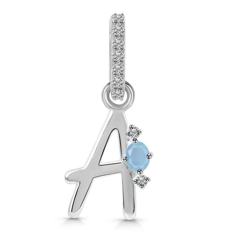 Aquamarine & White Topaz Alphabet A Pendant AQM-RDA-27.