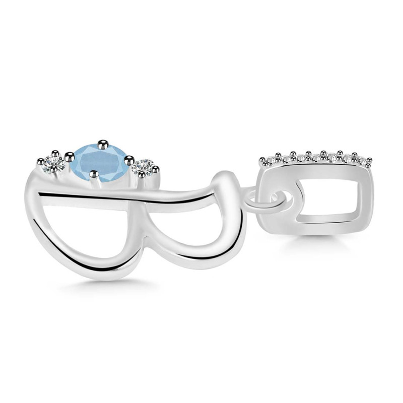 Aquamarine & White Topaz Alphabet B Pendant