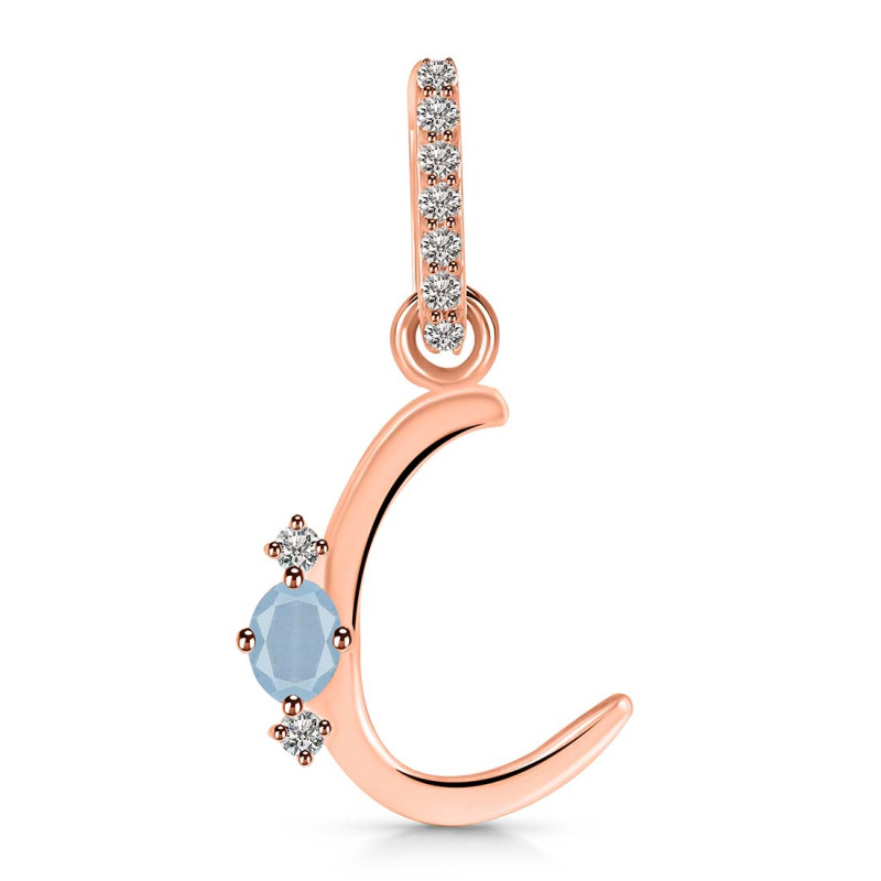 Aquamarine & White Topaz Alphabet C Pendant AQM-RDA-29.