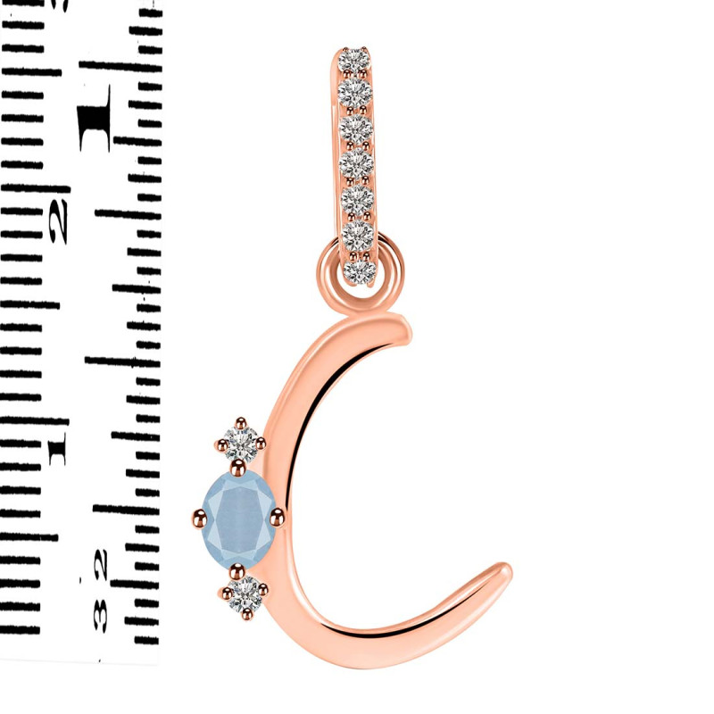 Aquamarine & White Topaz Alphabet C Pendant AQM-RDA-29.