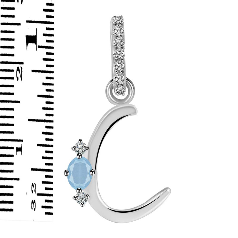 Aquamarine & White Topaz Alphabet C Pendant AQM-RDA-29.