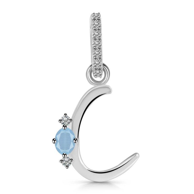Aquamarine & White Topaz Alphabet C Pendant AQM-RDA-29.
