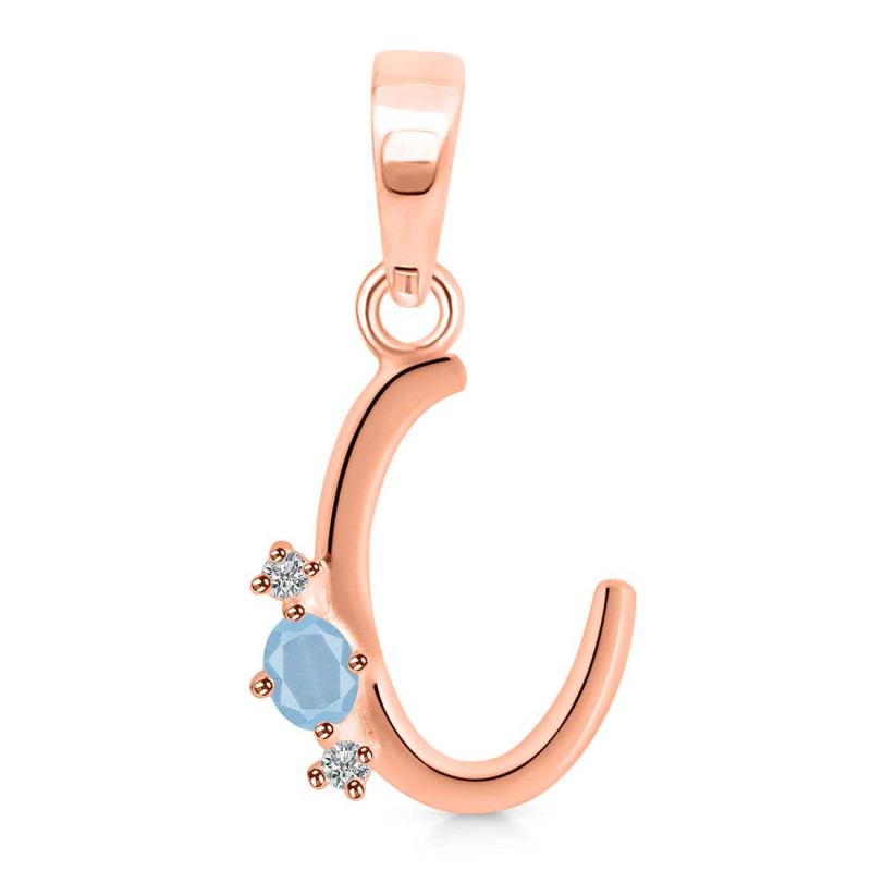 Aquamarine & White Topaz Alphabet C Pendant AQM-RDA-3.
