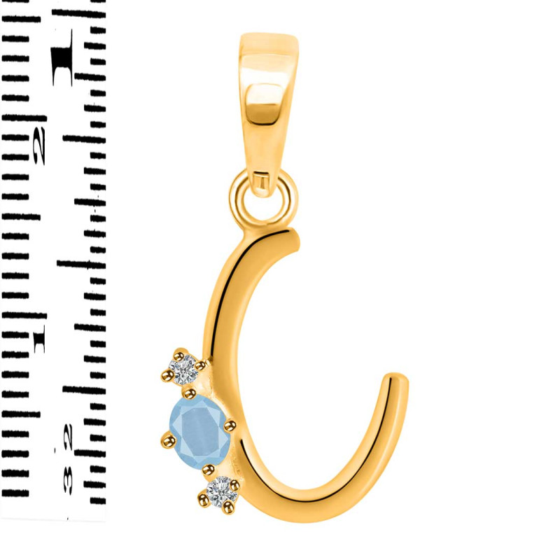 Aquamarine & White Topaz Alphabet C Pendant AQM-RDA-3.