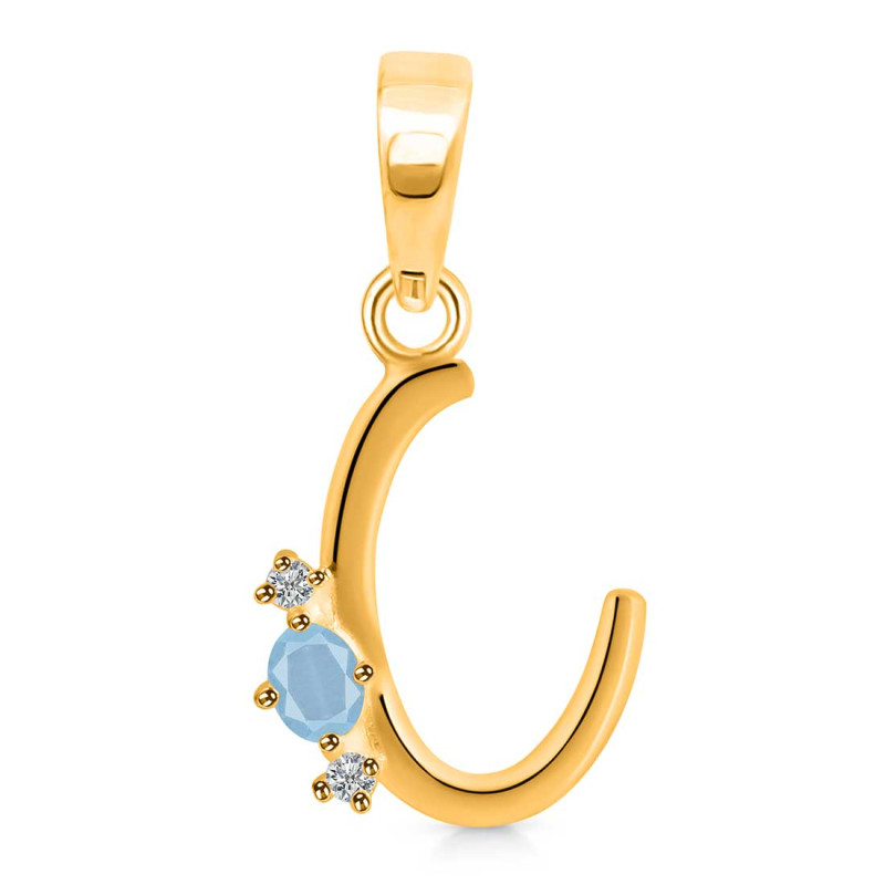 Aquamarine & White Topaz Alphabet C Pendant AQM-RDA-3.