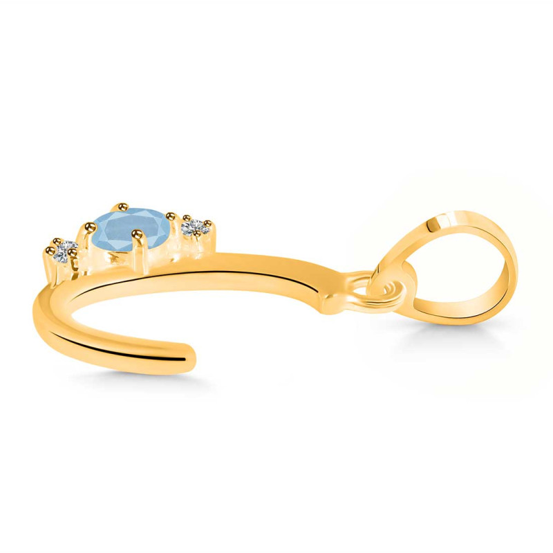 Aquamarine & White Topaz Alphabet C Pendant AQM-RDA-3.