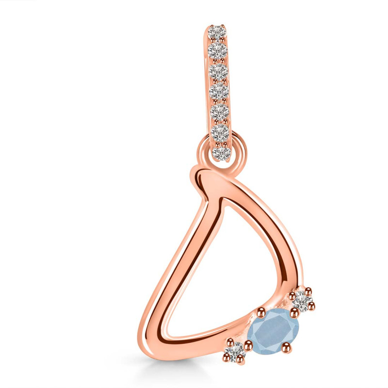 Aquamarine & White Topaz Alphabet D Pendant AQM-RDA-30.