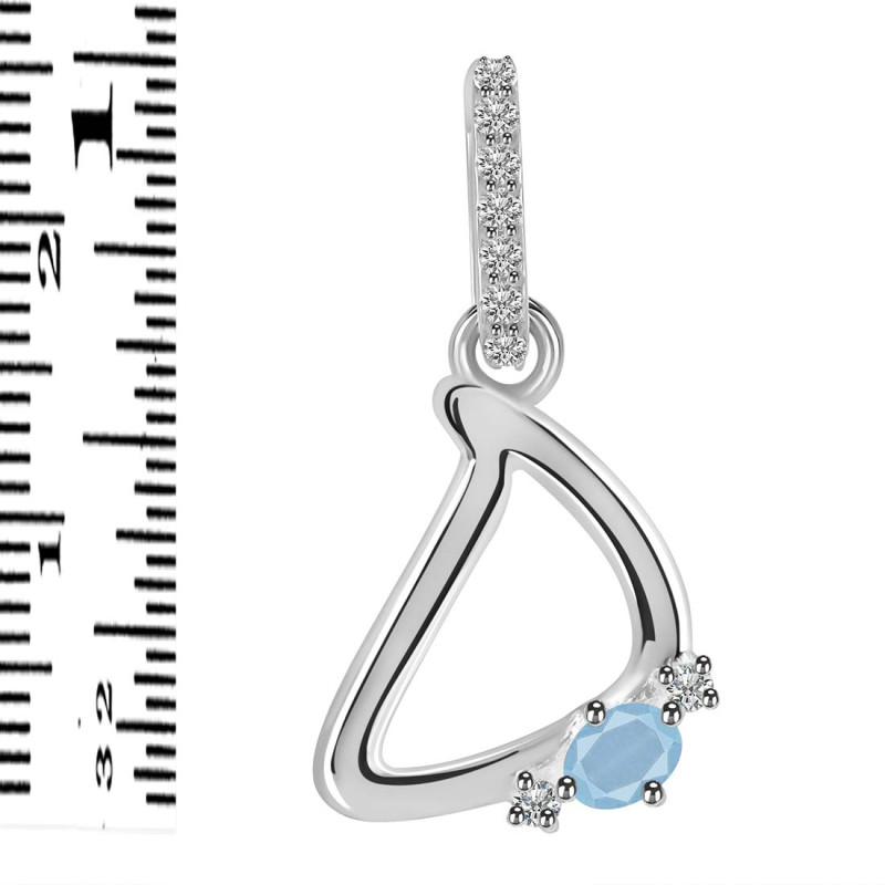 Aquamarine & White Topaz Alphabet D Pendant AQM-RDA-30.