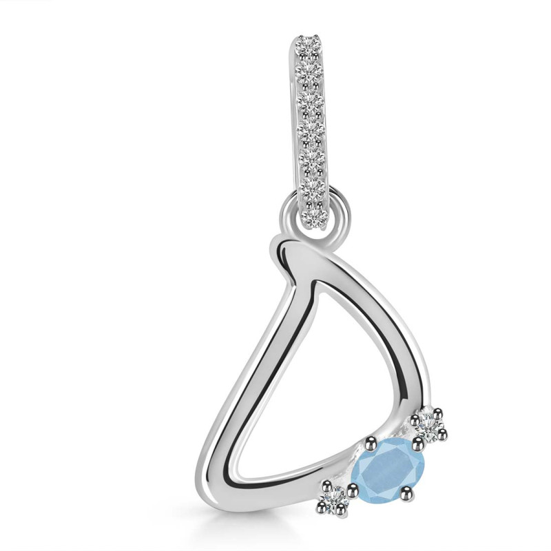 Aquamarine & White Topaz Alphabet D Pendant AQM-RDA-30.