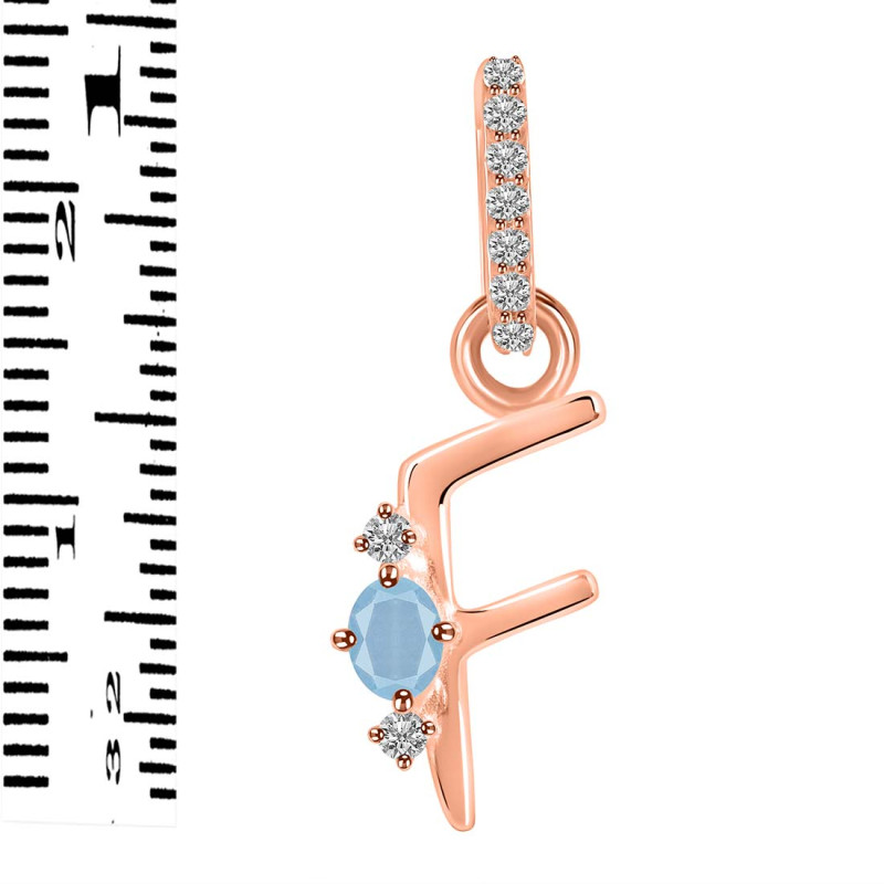 Aquamarine & White Topaz Alphabet F Pendant AQM-RDA-32.