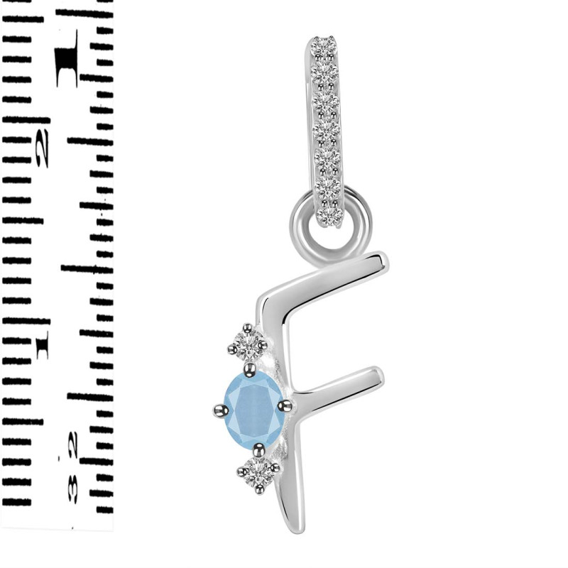 Aquamarine & White Topaz Alphabet F Pendant AQM-RDA-32.