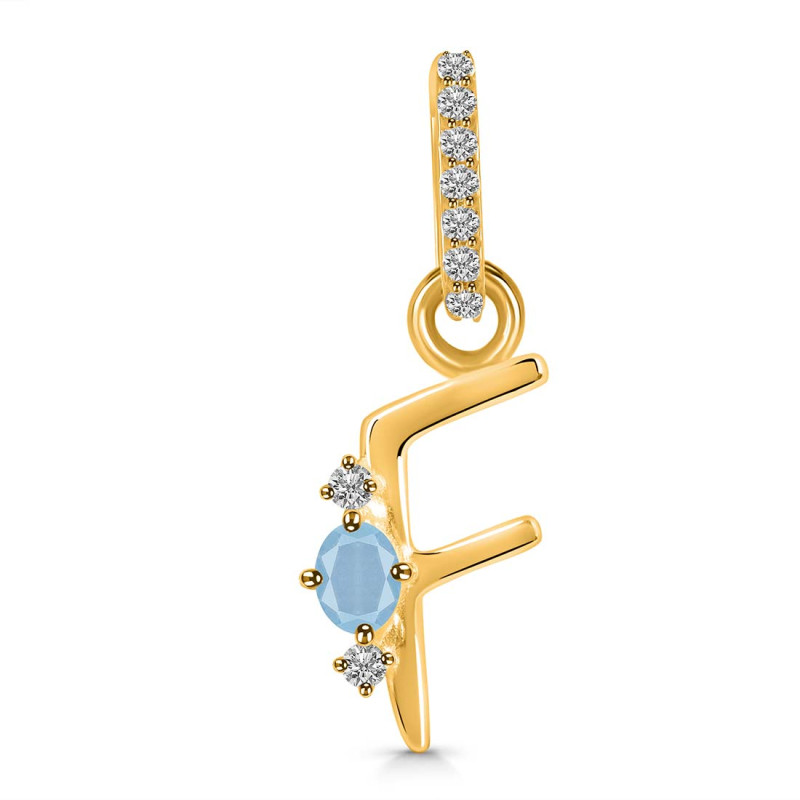 Aquamarine & White Topaz Alphabet F Pendant AQM-RDA-32.